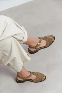Nisantasi Shoes Ceres ROME BEIGE GENUINE Leather Suede Hair Clip Detailed Short Heels Women Sandals - Image 7