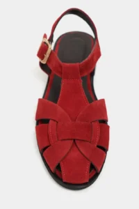 Nisantasi Shoes Ceres Red GENUINE Leather Suede Hair Clip Detailed Short Heels Women Sandals - Image 3
