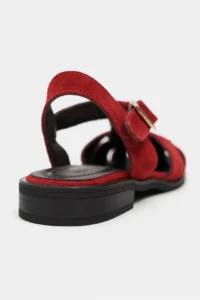 Nisantasi Shoes Ceres Red GENUINE Leather Suede Hair Clip Detailed Short Heels Women Sandals - Image 4