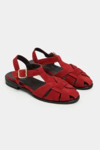 Nisantasi Shoes Ceres Red GENUINE Leather Suede Hair Clip Detailed Short Heels Women Sandals - Image 5