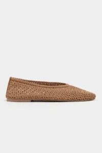 Nisantasi Shoes Lips Tan Knitwear Net Embroidered Flat Sole Women Flats Shoes