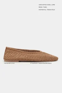 Nisantasi Shoes Lips Tan Knitwear Net Embroidered Flat Sole Women Flats Shoes - Image 3