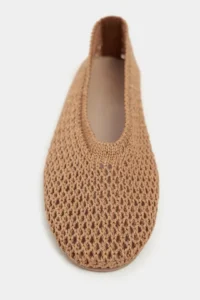 Nisantasi Shoes Lips Tan Knitwear Net Embroidered Flat Sole Women Flats Shoes - Image 4
