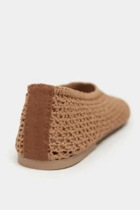 Nisantasi Shoes Lips Tan Knitwear Net Embroidered Flat Sole Women Flats Shoes - Image 5