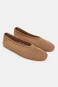 Nisantasi Shoes Lips Tan Knitwear Net Embroidered Flat Sole Women Flats Shoes - Image 6