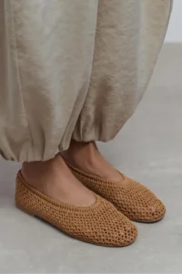 Nisantasi Shoes Lips Tan Knitwear Net Embroidered Flat Sole Women Flats Shoes - Image 7