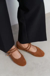 Nisantasi Shoes James Tan Suede Leather Flat Sole Women Flats - Image 6