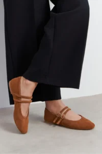Nisantasi Shoes James Tan Suede Leather Flat Sole Women Flats - Image 8