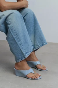 Nisantasi Shoes Corey Bebe BLUE RUSTIC Flip Flops Wedge Heels Women Slippers - Image 2