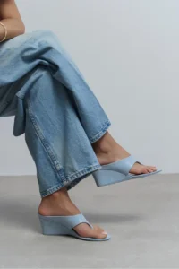 Nisantasi Shoes Corey Bebe BLUE RUSTIC Flip Flops Wedge Heels Women Slippers - Image 7