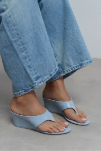 Nisantasi Shoes Corey Bebe BLUE RUSTIC Flip Flops Wedge Heels Women Slippers - Image 8