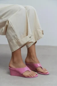 Nisantasi Shoes Corey PINK RUSTIC Flip Flops Wedge Heels Women Slippers - Image 2