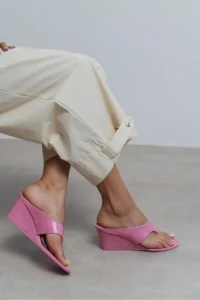 Nisantasi Shoes Corey PINK RUSTIC Flip Flops Wedge Heels Women Slippers - Image 7