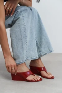 Nisantasi Shoes Corey Red RUSTIC Flip Flops Wedge Heels Women Slippers - Image 2