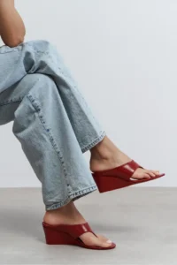 Nisantasi Shoes Corey Red RUSTIC Flip Flops Wedge Heels Women Slippers - Image 7