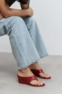 Nisantasi Shoes Corey Red RUSTIC Flip Flops Wedge Heels Women Slippers - Image 8