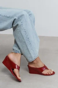 Nisantasi Shoes Corey Red RUSTIC Flip Flops Wedge Heels Women Slippers - Image 9