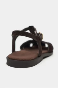Nisantasi Shoes Majes DARK Brown Suede Leather Embroidery Detailed Flat Sole Women Sandals - Image 5