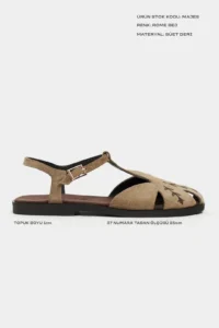 Nisantasi Shoes Majes ROME BEIGE Suede Leather Embroidery Detailed Flat Sole Women Sandals - Image 3