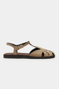 Nisantasi Shoes Majes ROME BEIGE Suede Leather Embroidery Detailed Flat Sole Women Sandals - Image 4