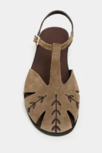 Nisantasi Shoes Majes ROME BEIGE Suede Leather Embroidery Detailed Flat Sole Women Sandals - Image 5