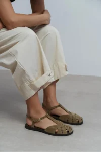 Nisantasi Shoes Majes ROME BEIGE Suede Leather Embroidery Detailed Flat Sole Women Sandals - Image 8