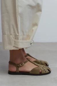Nisantasi Shoes Majes ROME BEIGE Suede Leather Embroidery Detailed Flat Sole Women Sandals - Image 9