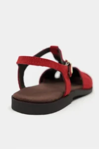 Nisantasi Shoes Majes Red SUEDE Leather Embroidery Detailed Flat Sole Women Sandals - Image 5