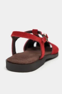 Nisantasi Shoes Harpi Red SUEDE Leather Hair Clip Detailed Flat Sole Women Sandals - Image 3