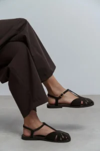 Nisantasi Shoes Wood DARK Brown Suede Leather Embroidery Detailed Flat Sole Women Sandals - Image 9