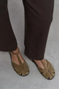 Nisantasi Shoes Wood ROME BEIGE Suede Leather Embroidery Detailed Flat Sole Women Sandals - Image 2