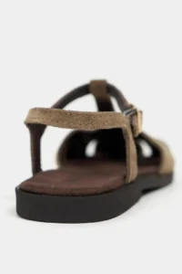 Nisantasi Shoes Wood ROME BEIGE Suede Leather Embroidery Detailed Flat Sole Women Sandals - Image 5