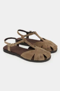Nisantasi Shoes Wood ROME BEIGE Suede Leather Embroidery Detailed Flat Sole Women Sandals - Image 6