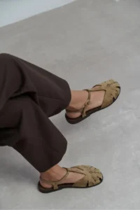 Nisantasi Shoes Wood ROME BEIGE Suede Leather Embroidery Detailed Flat Sole Women Sandals - Image 7