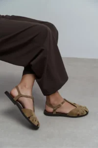 Nisantasi Shoes Wood ROME BEIGE Suede Leather Embroidery Detailed Flat Sole Women Sandals - Image 8