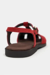 Nisantasi Shoes Wood Red SUEDE Leather Embroidery Detailed Flat Sole Women Sandals - Image 5