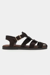 Nisantasi Shoes Orbit DARK BROWN SUEDE GENUINE LEATHER Hair Clip Detailed Flat Sole Women Sandals - Image 4