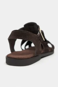 Nisantasi Shoes Orbit DARK BROWN SUEDE GENUINE LEATHER Hair Clip Detailed Flat Sole Women Sandals - Image 6