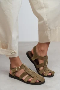 Nisantasi Shoes Orbit ROME BEIGE SUEDE GENUINE Leather Hair Clip Detailed Flat Sole Women Sandals - Image 2