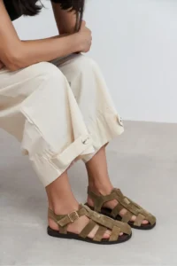 Nisantasi Shoes Orbit ROME BEIGE SUEDE GENUINE Leather Hair Clip Detailed Flat Sole Women Sandals - Image 7