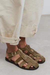 Nisantasi Shoes Orbit ROME BEIGE SUEDE GENUINE Leather Hair Clip Detailed Flat Sole Women Sandals - Image 9