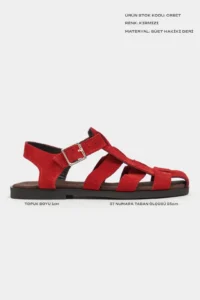 Nisantasi Shoes Orbit Red SUEDE GENUINE Leather Hair Clip Detailed Flat Sole Women Sandals - Image 3