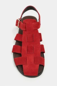 Nisantasi Shoes Orbit Red SUEDE GENUINE Leather Hair Clip Detailed Flat Sole Women Sandals - Image 4