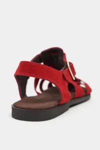 Nisantasi Shoes Orbit Red SUEDE GENUINE Leather Hair Clip Detailed Flat Sole Women Sandals - Image 5