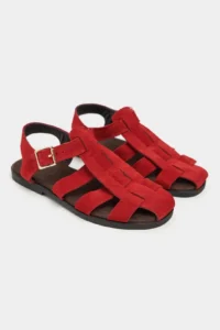 Nisantasi Shoes Orbit Red SUEDE GENUINE Leather Hair Clip Detailed Flat Sole Women Sandals - Image 6