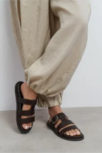 Nisantasi Shoes Spirit COFFEE MATTE Belt Hair Clip Detailed Flat Sole Women Slippers - Image 4