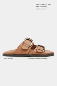 Nisantasi Shoes Ting Light Tan MATTE Double Hair Clip Detailed Flat Sole Women Slippers - Image 3