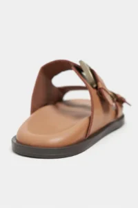 Nisantasi Shoes Ting Light Tan MATTE Double Hair Clip Detailed Flat Sole Women Slippers - Image 9