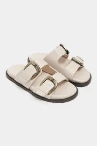 Nisantasi Shoes Ting BEIGE MATTE Double Hair Clip Detailed Flat Sole Women Slippers