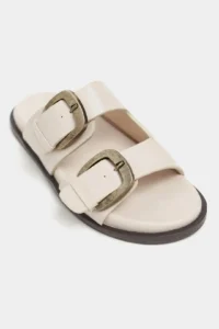 Nisantasi Shoes Ting BEIGE MATTE Double Hair Clip Detailed Flat Sole Women Slippers - Image 4
